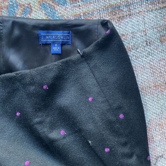 J. MCLAUGHLIN Wool Cashmere Blend Embroidered Dot Skirt - Black 8 - Picture 6 of 7